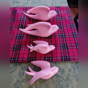 4 small & large ceramic birds pink flying boho joyful wall art bird decor